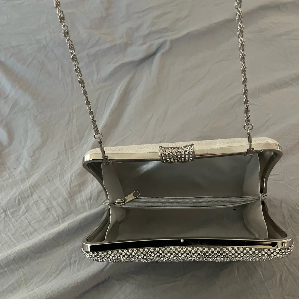Silver Crystal Embellished Evening Clutch - Women Bags - Picture 3 of 5